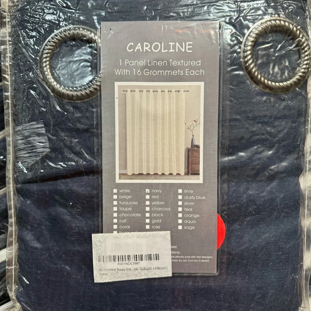 Caroline Navy 1 panel linen textured with 16 grommets each